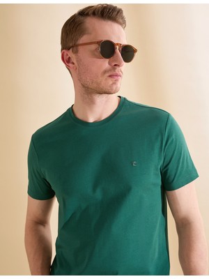 Pierre Cardin Erkek Koyu Yeşil Slim Fit %100 Pamuk Bisiklet Yaka Basic Tişört 50325307-VR079