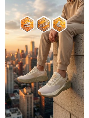 Walkway Bej Fileli Hafif Esnek Hafızalı Taban Erkek Spor Ayakkabı Flexion M