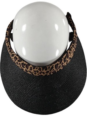 Bipamuk  Leopard Model Kadın Hasır Vizör Yazlık Plaj Siperlik Güneşlik Şapka