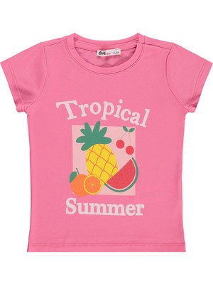 Civil Girls Tropical Baskılı 2-5 Yaş Tişört - Pembe