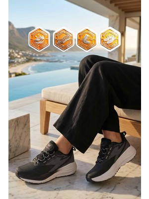 Walkway Siyah Beyaz Fileli Hafif Esnek Hafızalı Taban Unisex Spor Ayakkabı Flexion G