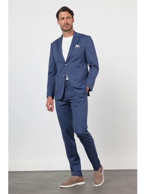 İmza Koyu Lacivert Kendinden Desenli Mono Yaka 6 Drop Slim Fit Takım Elbise 1001260165