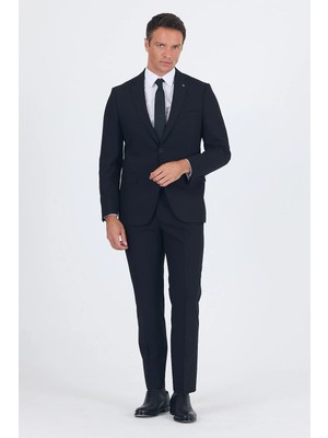 İmza Siyah Mono Yaka Gabardin Astarlı Tek Yırtmaç Esnek 6 Drop Comfort Fit Basic Takım Elbise 1001255010
