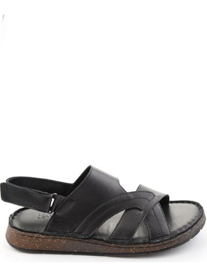 Bambi Siyah Hakiki Deri Erkek Sandalet E05433011903