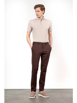 İmza Kahverengi Yan Cep Kendinden Desenli Örme Jogger Slim Fit Esnek Pantolon 1003260174