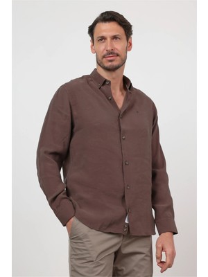 İmza Düğmeli Yaka Uzun Kol Cepsiz Slim Fit Modal Gömlek 1004260162