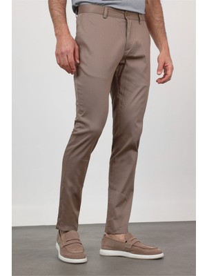 İmza Koyu Bej Yan Cep Düz Paça Armürlü Slim Fit Pamuklu Chino Pantolon 1003260165