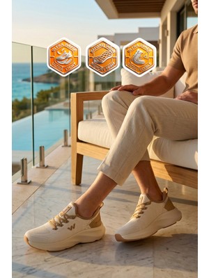 Walkway Bej Fileli Hafif Esnek Hafızalı Taban Unisex Spor Ayakkabı Flexnova M