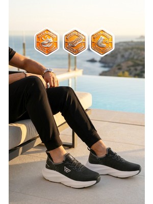 Walkway Siyah Beyaz Fileli Hafif Esnek Hafızalı Taban Unisex Spor Ayakkabı Flexnova M