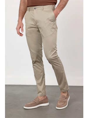İmza Koyu Bej Yan Cep Slim Fit Pamuklu Chino Pantolon 1003260168