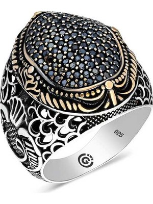 DMR Elegance Gümüş Siyah Zirkon Taşlı Oval Erkek Yüzük