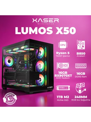 Xaser Lumos X50 Ryzen 5 7500F 16GB Ddr5 Ram 1tb M.2 Nvme SSD 16GB RX9070 Xt Masaüstü Oyuncu Bilgisayarı