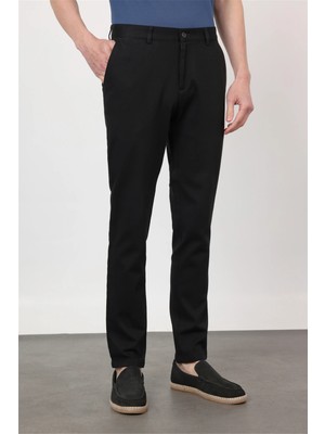 İmza Siyah Yan Cep Düz Paça Armürlü Slim Fit Pamuklu Chino Pantolon 1003260161