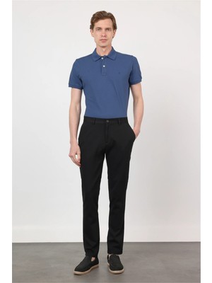 İmza Siyah Yan Cep Düz Paça Armürlü Slim Fit Pamuklu Chino Pantolon 1003260161