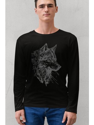 Rock&Roll Kurt Başı Siyah Bisiklet Yaka Uzun Kollu Penye Erkek T-Shirt