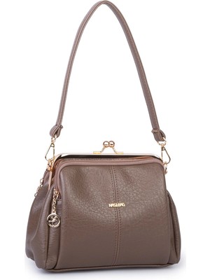 Nas Bag Burslu Klipsli Vintage Omuz ve Çapraz Çanta (23X20 cm Ebatlarındadır) Vizon Victoria