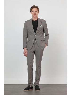 İmza Vizon Kendinden Desenli Mono Yaka 6 Drop Slim Fit Takım Elbise 1001260162