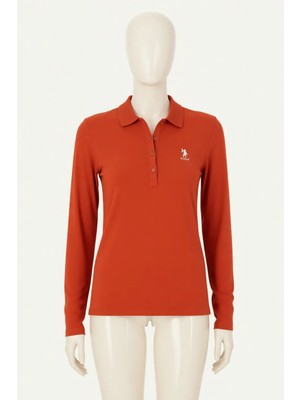 U.S. Polo Assn. Kadın Kiremit Basic Polo Yaka Sweatshirt Kolsuz Slim Fit Günlük Kullanım İçin 50276999-VR031