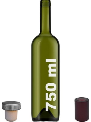Dora Shopping 750 ml Yeşil Şarap Şişesi Sentetik Mantar Tıpalı Kapüşonlu Boş Çukur Şişe 2 Adet