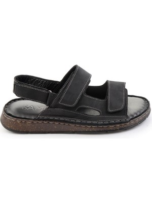 Bambi Siyah Hakiki Deri Erkek Sandalet E05433011501