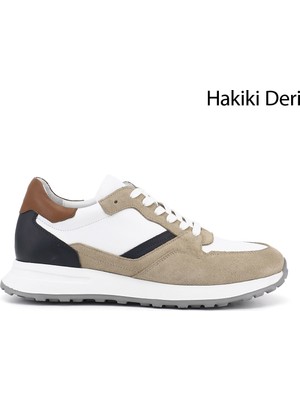Gönderi(r) Erkek Beyaza Bej Süet  Bağcıklı Hakiki Deri Comfort Sneaker