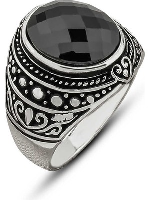 DMR Elegance Gümüş Siyah Zirkon Taşlı Oval Erkek Yüzük