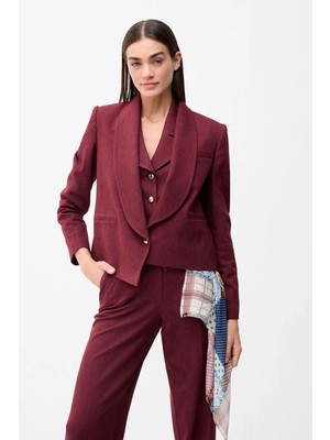 Love My Body Şal Yaka Asimetrik Gabardin Ceket Bordo 119L9912000