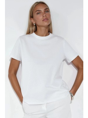 Hiccup Kadınlar Busem Basic Bisiklet Yaka Tişört Beyaz