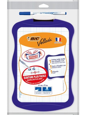 Dora Shopping Velleda Mini Tahta, Kalem 1721, Silgi, 20 x 30 Cm. Yazı Tahtası, Mavi Kalem Silgi ile Birlikte