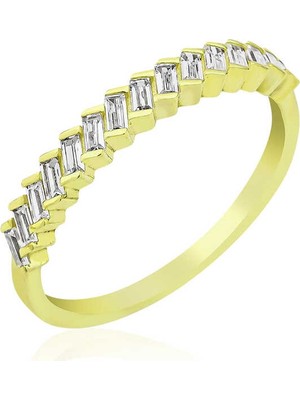 DMR Elegance ​​gümüş Gold Sıralı Baget Taşlı Bayan Yüzük