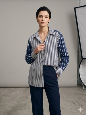 Moda İlgi Gilda Taş Işlemeli Çizgli Gömlek 40352
