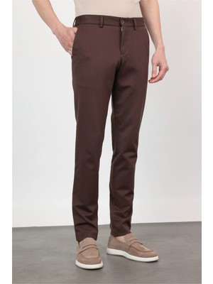 İmza Kahverengi Yan Cep Kendinden Desenli Örme Jogger Slim Fit Esnek Pantolon 1003260174