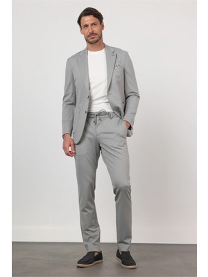 İmza Gri Kendinden Desenli Mono Yaka 6 Drop Slim Fit Takım Elbise 1001260166