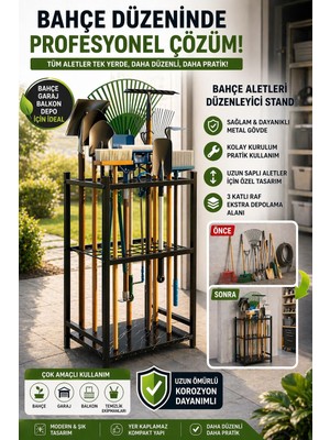 Dehalimited Bahçe Aletleri Dolabı Metal Organizer Raf Kazma Kürek Tırmık Standı Çok Amaçlı Bahçe Organizeri