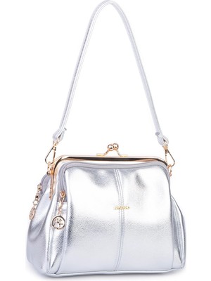 Nas Bag Burslu Klipsli Vintage Omuz ve Çapraz Çanta (23X20 cm Ebatlarındadır) Gümüş