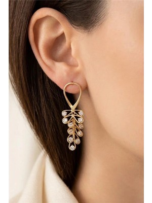 Petek Aksesuar Taşlı Yaprak Salkım Küpe