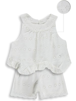 Civil Baby Brodeli Şortlu 6-18 Ay Takım - Kırık Beyaz