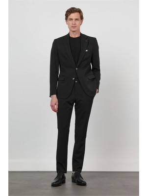İmza Siyah Kendinden Desenli Mono Yaka 6 Drop Slim Fit Takım Elbise 1001260162