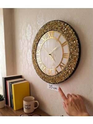 Af Epoxyart 35 cm Lüks Epoksi Duvar Saati - Gold Roma Rakamlı Mermer Desenli El Yapımı Dekoratif Saat