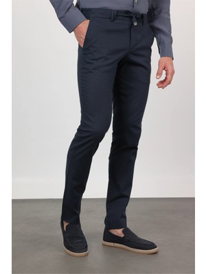 İmza Lacivert Yan Cep Keten Slim Fit Keten Karışımlı Jogger Pantolon 1003260169