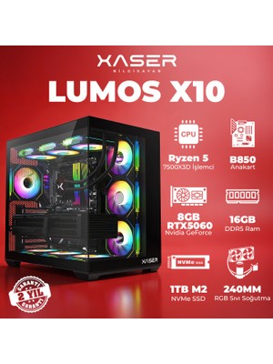 Xaser Lumos X10 Ryzen 5 7500X3D 16GB Ddr5 Ram 1tb M.2 Nvme SSD 8gb RTX5060 Masaüstü Oyuncu Bilgisayarı