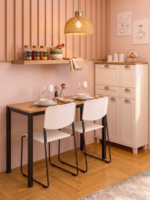 İrem Minimal Meşe Desenli Mutfak Masası – 116X45X75 cm | Siyah Metal Profil Ayaklı