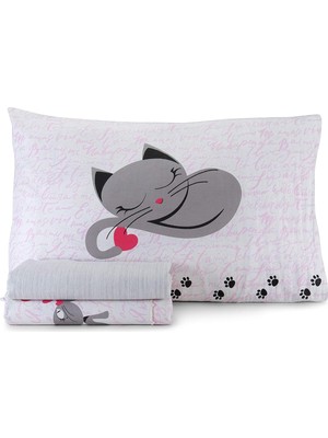 Dora Shopping Made Italy Kittens Nevresim Set Pamuk, | Kediler Yatak Seti + Pembe Yastık Kılıfı | Gömme Sac 160 x