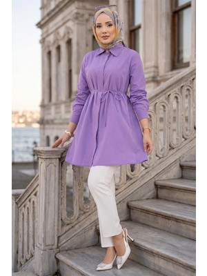 Hafsa Mina Bağlamalı Cepli Tunik Lila HM2911