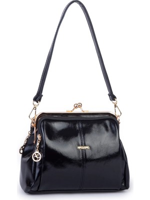 Nas Bag Burslu Klipsli Vintage Omuz ve Çapraz Çanta (23X20 cm Ebatlarındadır) Siyah Yankı