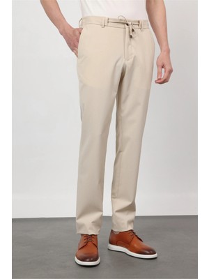 İmza Krem Yan Cep Kendinden Desenli Gofreli Jogger Slim Fit Esnek Pantolon 1003260177