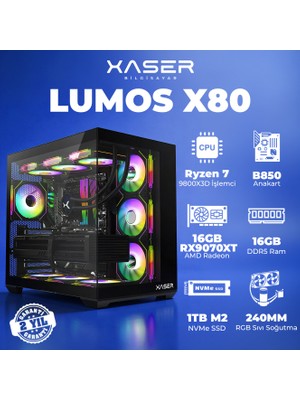 Xaser Lumos X80 Ryzen 7 9800X3D 16GB Ddr5 Ram 1tb M.2 Nvme SSD 16GB RX9070 Xt Masaüstü Oyuncu Bilgisayarı