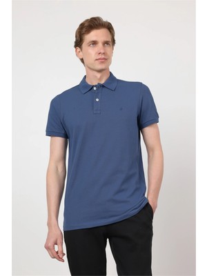 İmza Indigo Mavi Polo Yaka Kısa Kol Cepsiz Slim Fit Pamuklu Tişört 1011260154