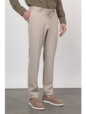 İmza Koyu Bej Yan Cep Kendinden Desenli Gofreli Jogger Slim Fit Esnek Pantolon 1003260177