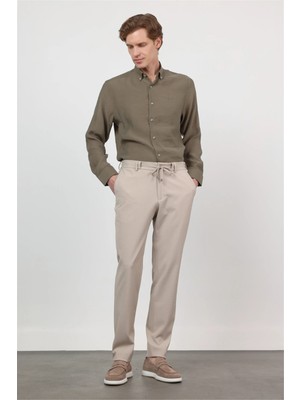 İmza Bej Yan Cep Kendinden Desenli Gofreli Jogger Slim Fit Esnek Pantolon 1003260177